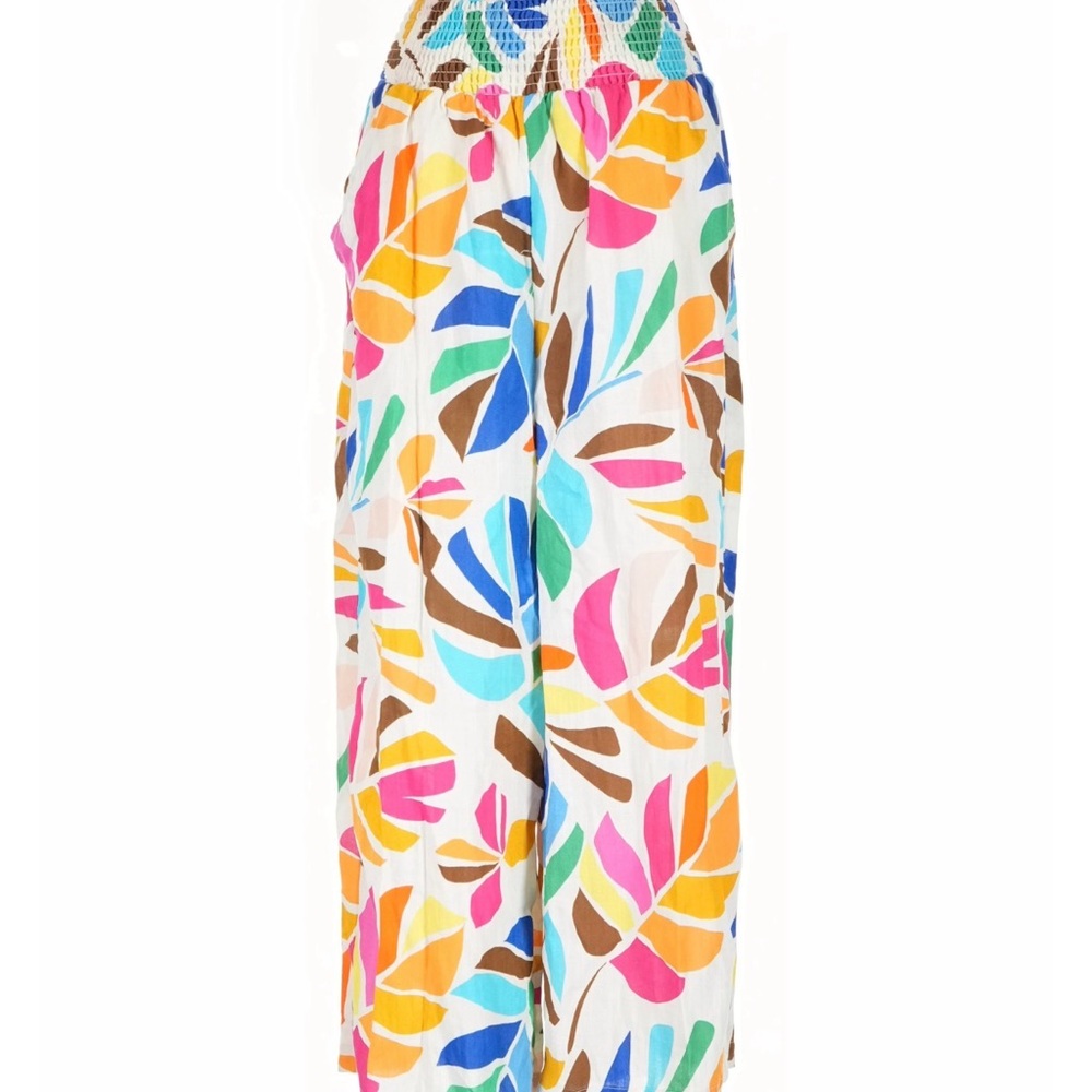 Tabitha White Tropical Leaf Print Wide-Leg Swim Coverup Pants